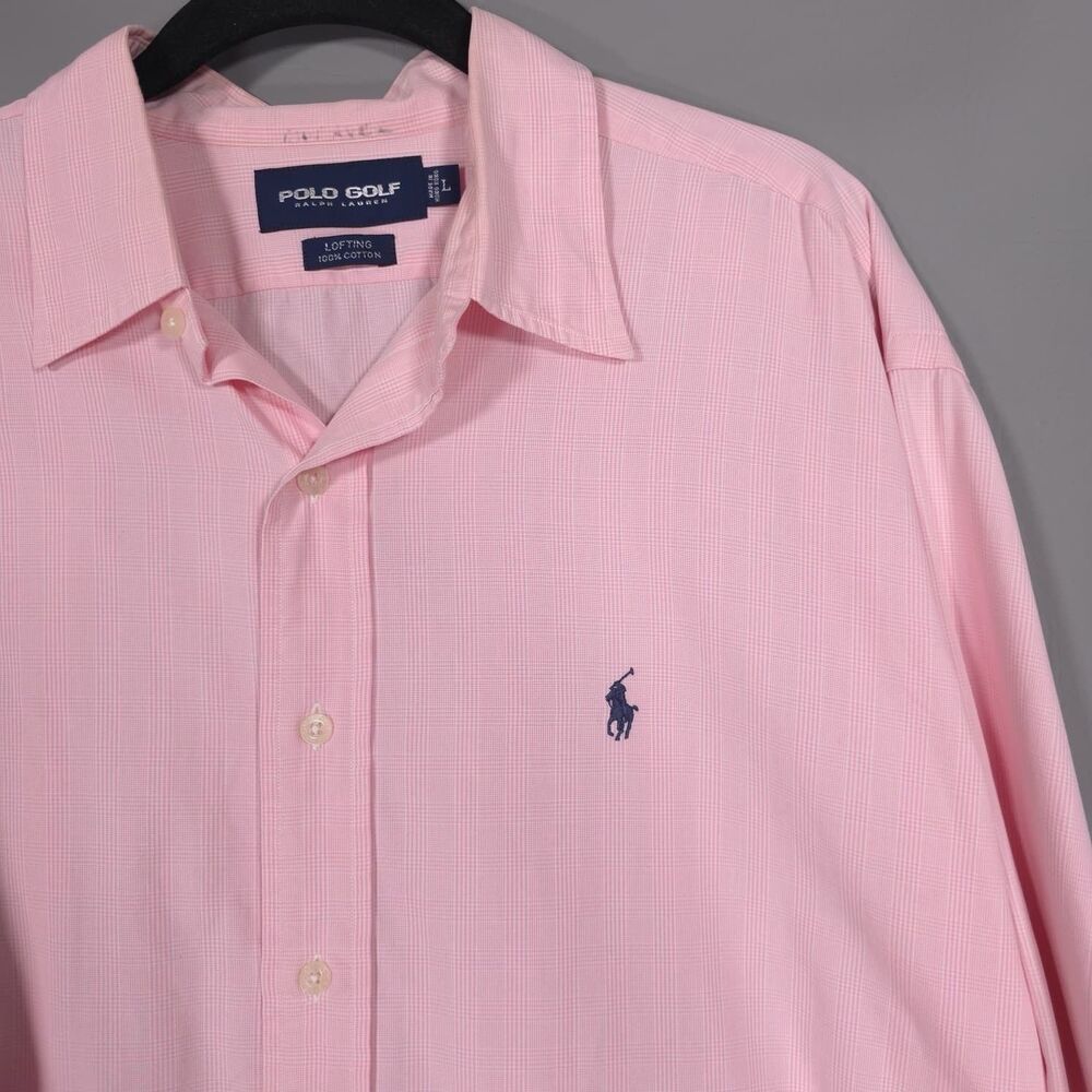 POLO‎ GOLF RALPH LAUREN Men’s LARGE Plaid Shirt LOFTING Pink Vintage HONG KONG